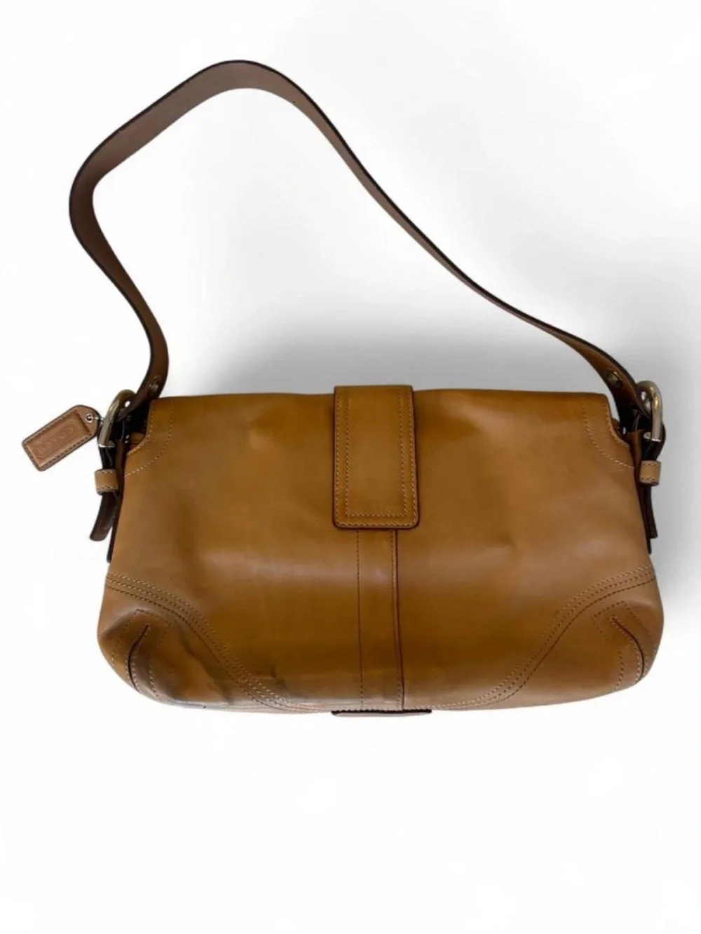 Coach Saddle Shoulder Bag in Cognac Brown with Brushed Gold Hardware